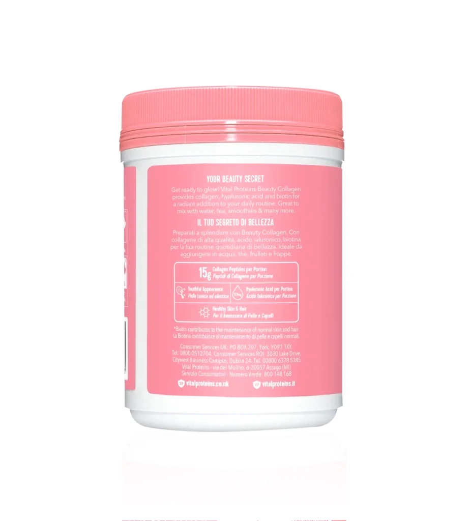 پودر کلاژن پپتاید زیبایی Vital Proteins با طعم توت‌فرنگی و لیمو