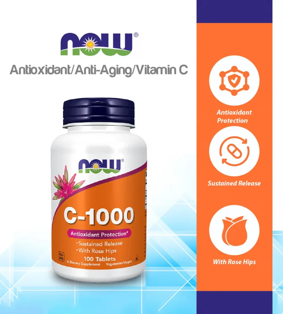 ویتامین C 1000 میلی با رز هیپس برند ناو فودز آمریکا NOW FOODS
