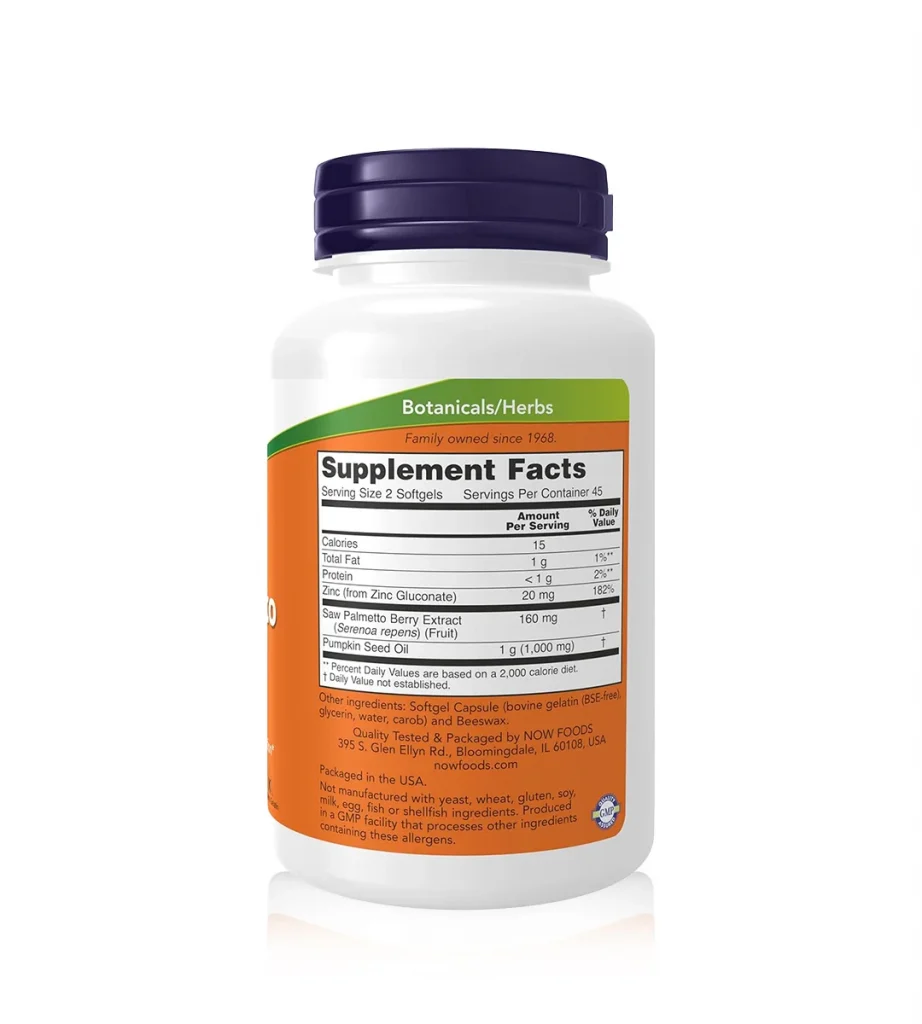 ساوپالمتو به‌ همراه روغن دانه کدو و زینک برند ناو فودز آمریکا NOW FOODS