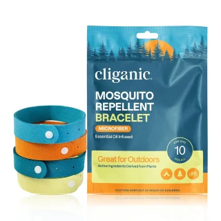 دستبند میکروفایبر دافع پشه Cliganic (بسته ۱۰ عددی) مناسب برای بزرگسالان و کودکان
