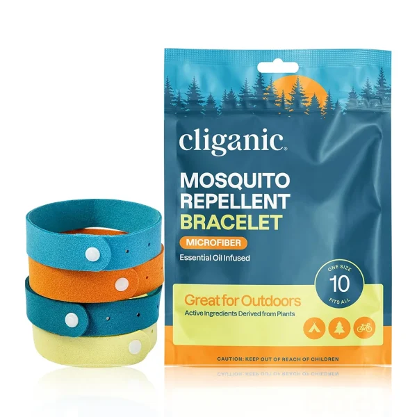 دستبند میکروفایبر دافع پشه Cliganic (بسته ۱۰ عددی) مناسب برای بزرگسالان و کودکان