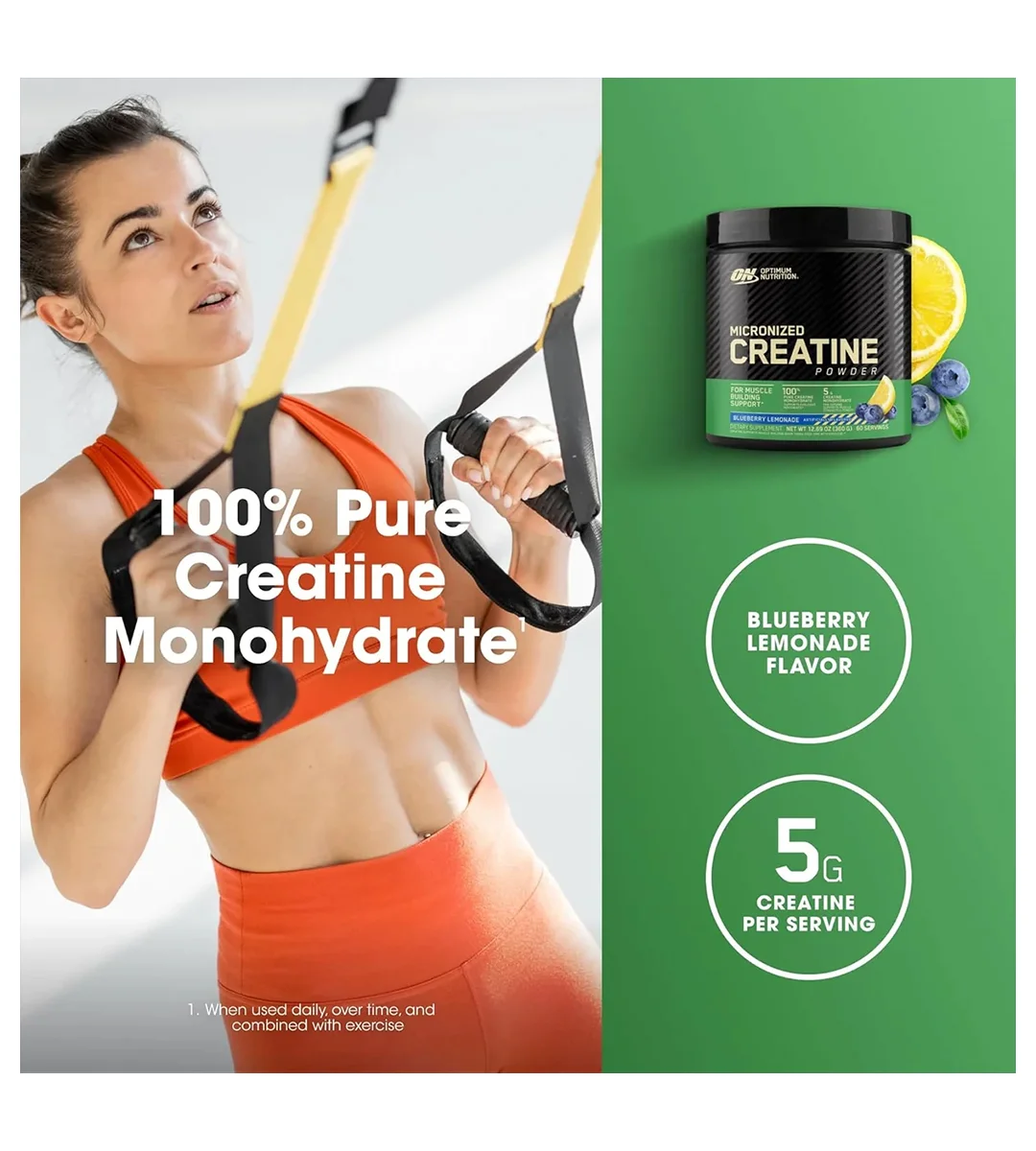 پودر کراتین مونوهیدرات Optimum Nutrition طعم بلوبری لیموناد
