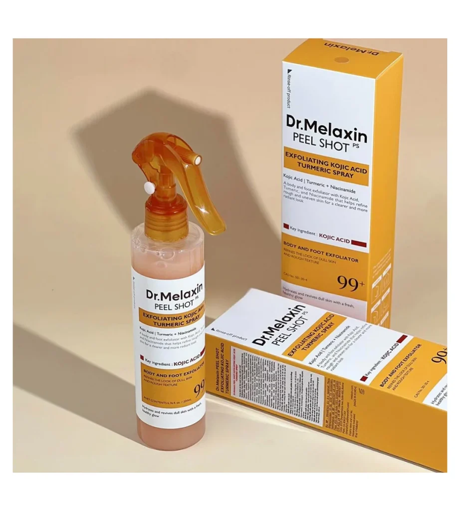 اسپری لایه‌ بردار بدن Dr.Melaxin Peel Shot حاوی کوجیک اسید و زردچوبه