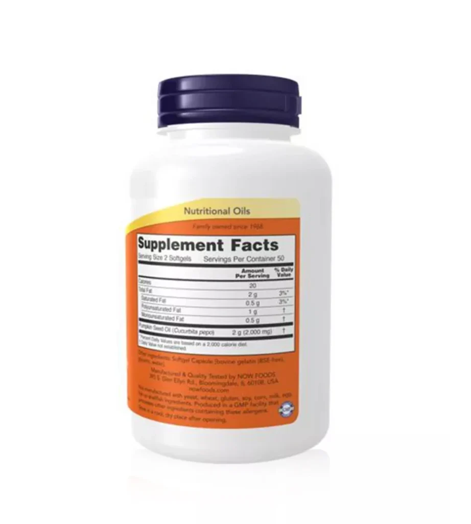 کپسول روغن تخم کدو تنبل ناو فودز ۱۰۰۰ میلی‌گرم NOW Foods Pumpkin Seed Oil